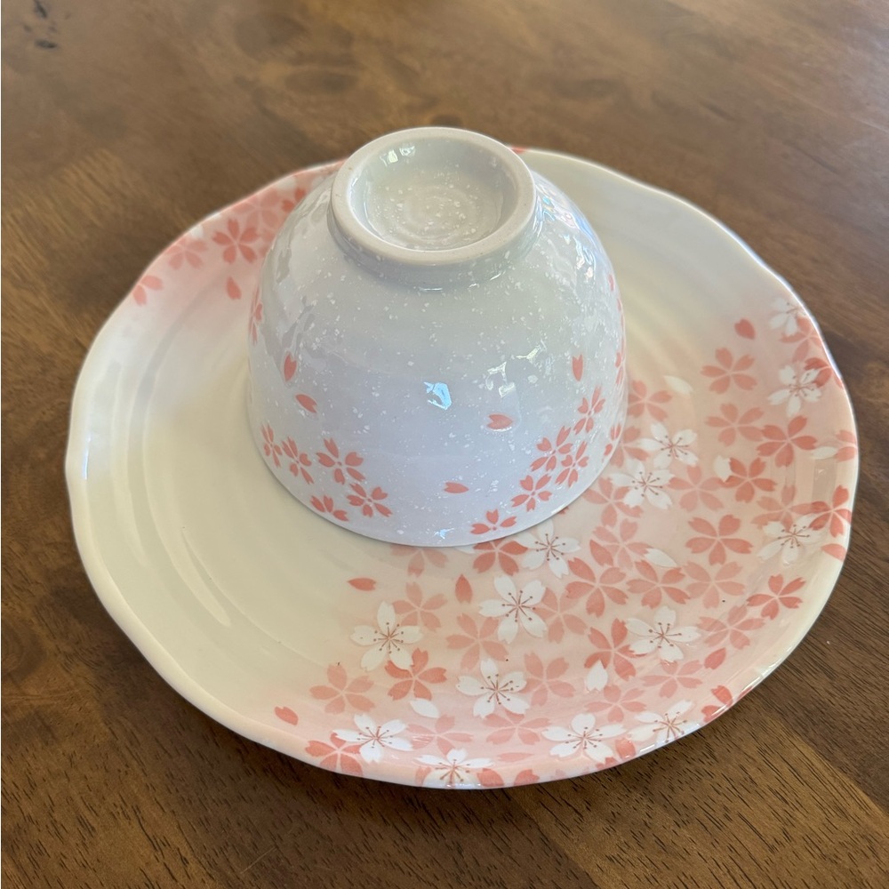 Japan Sakura Cherry Blossom Flower Ceramic Plate Dish Pink 9.5” and Bowl set